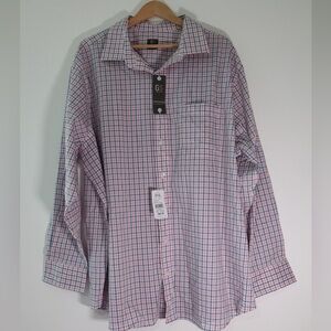 NWT DXL Men Casual Checkered Button Down Shirt SZ 18 1/2-34/35 Classic Fit Pink